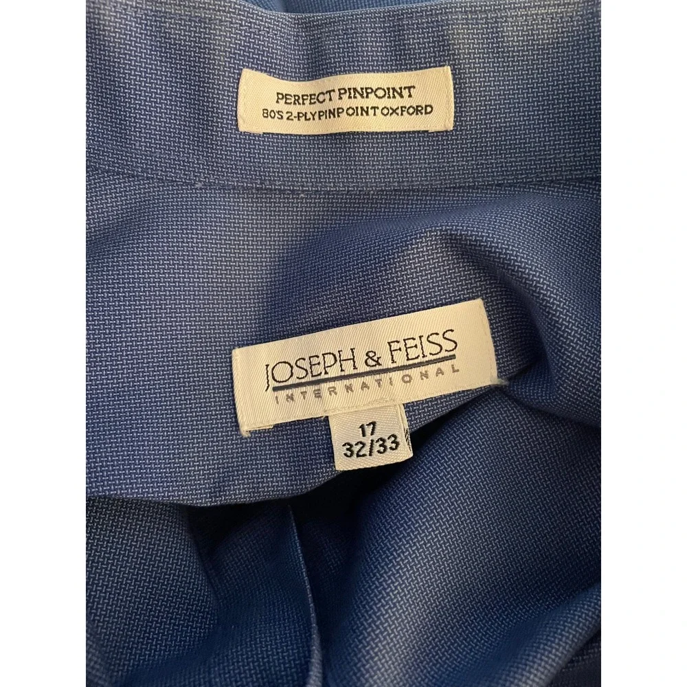 Joseph & Feiss Mens Blue Pinpoint‎ Oxford Dress Shirt 17 32/33 100% Cotton